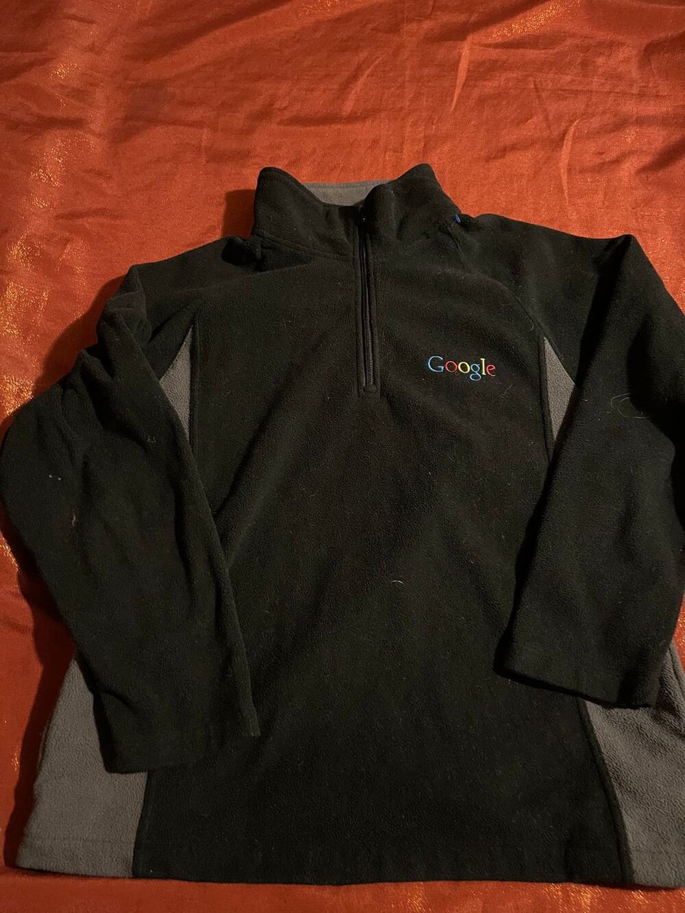 Google Fleece Pullover Mens L Black Gray Quarter Zip Logo Recycled Polyester
